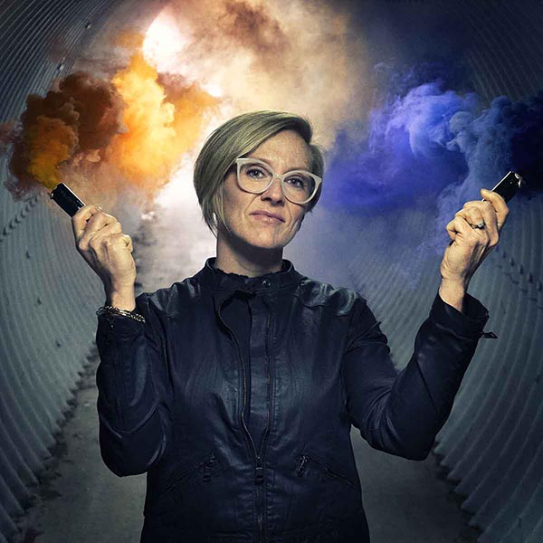 Woman holding smoke